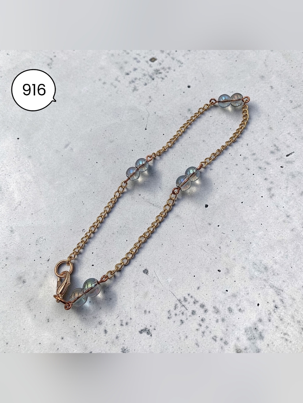 Handmade Gold Chain Anklet with Iridescent Glass Beads – Dainty Summer Jewelry - Picture 2 of 6